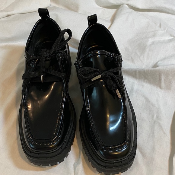 Primark Shoes - Primark Rita Ora Glossy Black Platform Shoes Ties